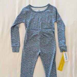 Carter's Blue Long Sleeve & Pants Floral Pajama Set, 4T, NWT